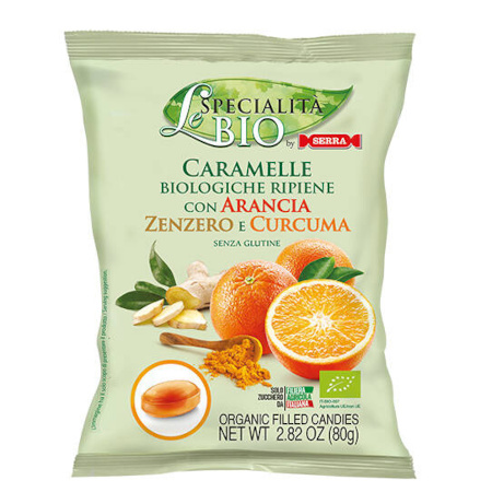 Cukierki z nadzieniem pomarańcza, imbir, kurkuma Serra 80g BIO
