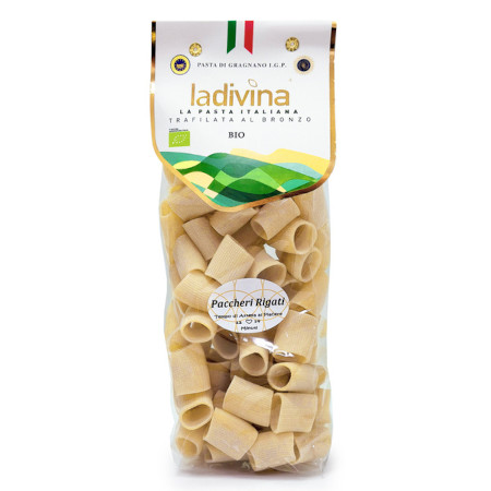 MAKARON PACCHERI RIGATI duże rurki BIO 500G La Divina