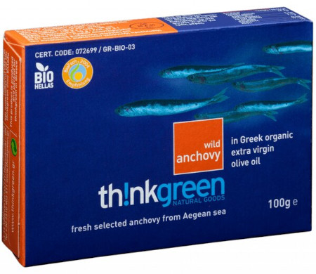 Dzikie anchois w ekologicznej BIO oliwie z oliwek extra virgin 90 g thinkgreen