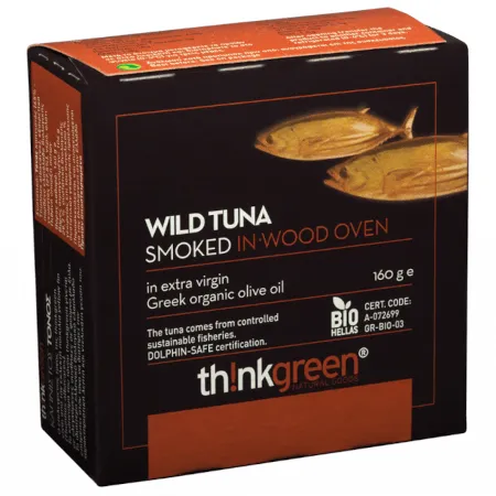 Dziki tuńczyk wędzony w ekologicznej oliwie z oliwek Extra Virgin 160 g thinkgreen