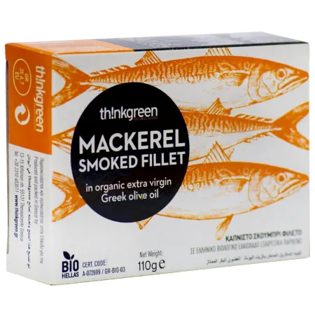 Wędzony filet z makreli w ekologicznej oliwie z oliwek Extra Virgin 110 g thinkgreen