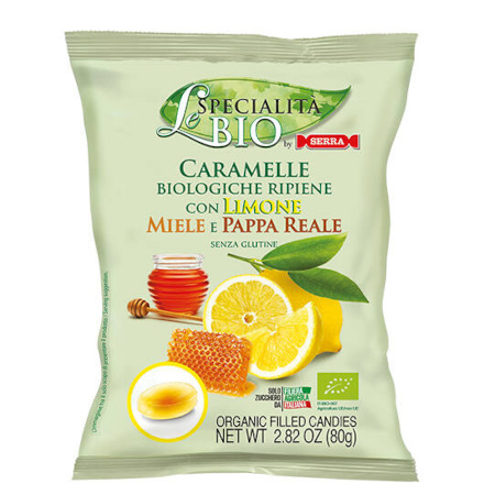 Cukierki z nadzieniem cytryna, miód, mleczko pszczele Serra 80g BIO