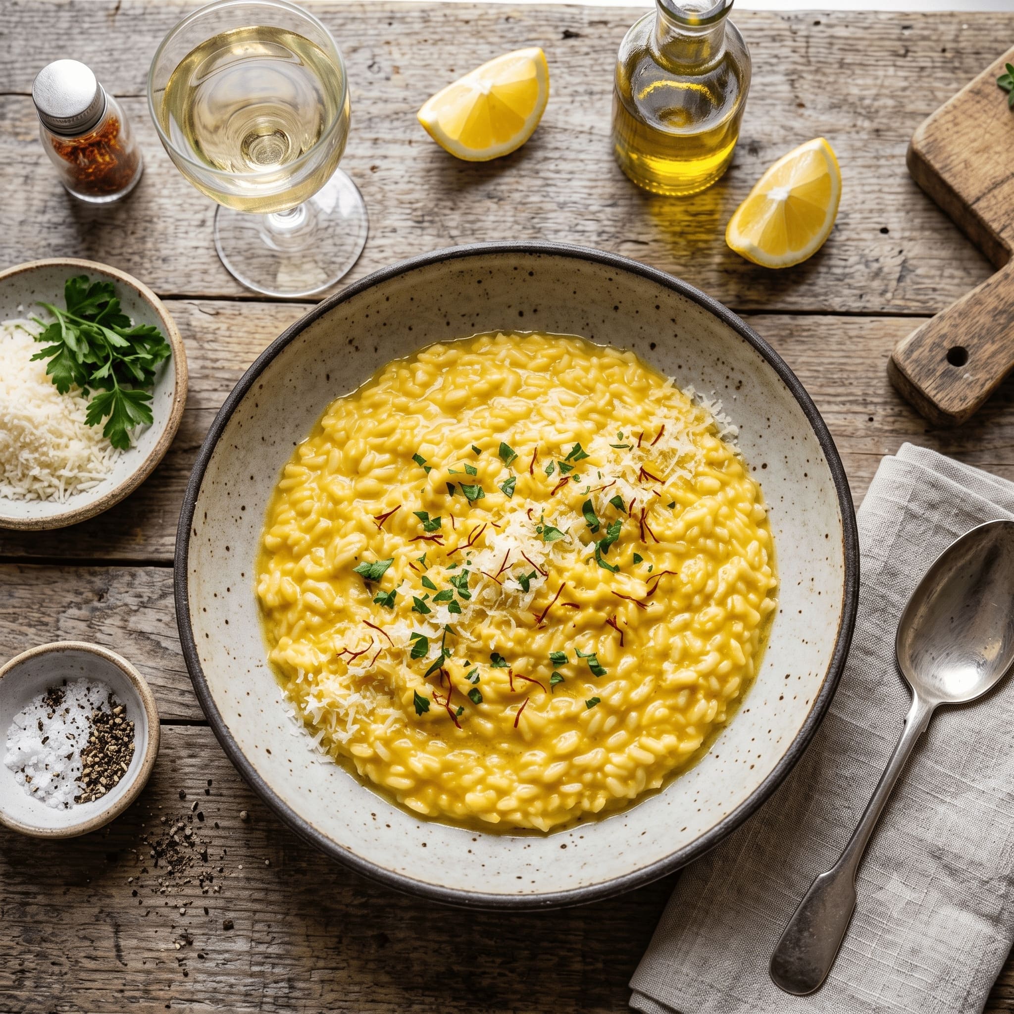 Kremowe klasyczne Risotto Milanese z szafranem i parmezanem