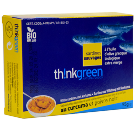 Dzikie sardynki w ekologicznej oliwie z oliwek extra virgin z kurkumą i pieprzem 95 g thinkgreen