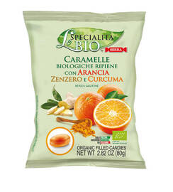 Cukierki z nadzieniem pomarańcza, imbir, kurkuma Serra 80g BIO
