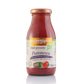 SUGO PRONTO DI POMODORINO CILIEGINO BIO SOS POMIDOROWY ALLA PUTTANESCA OLIWKI KAPARY 250G Salemipina